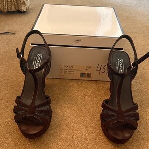 Coach Brown Suede T-Strap Platform Heels
